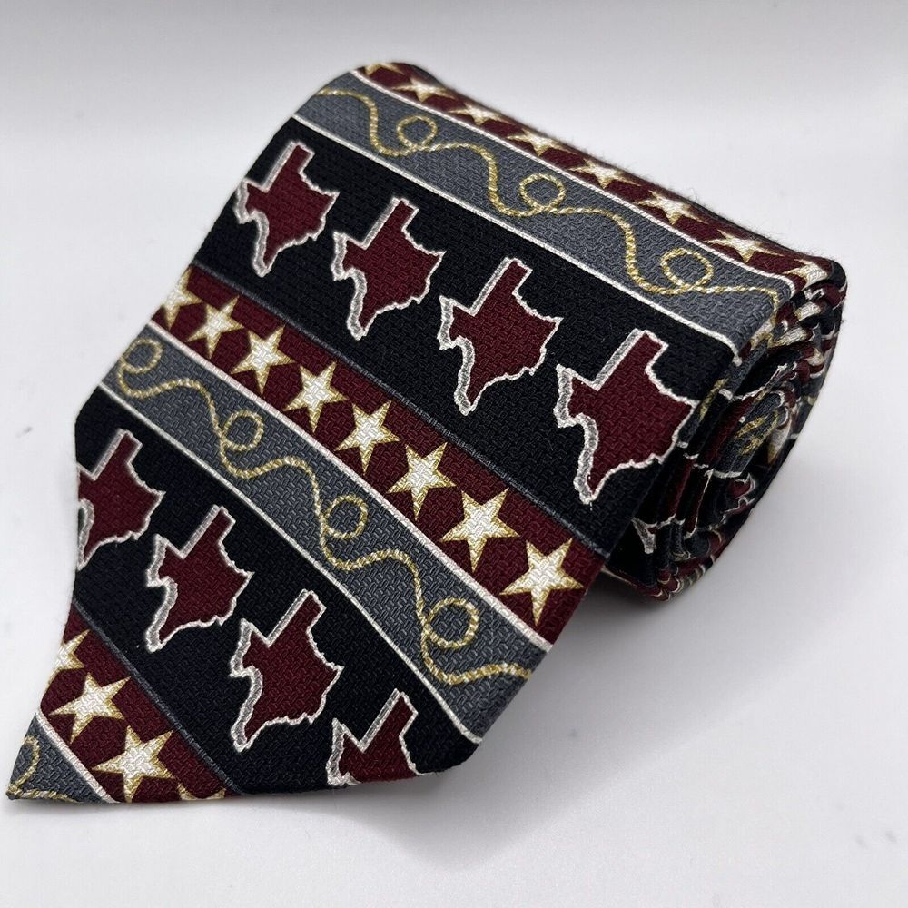 Robert Talbott Necktie Vintage Red Blue Bonnie Blue Texas Flags Pattern‎ Slim